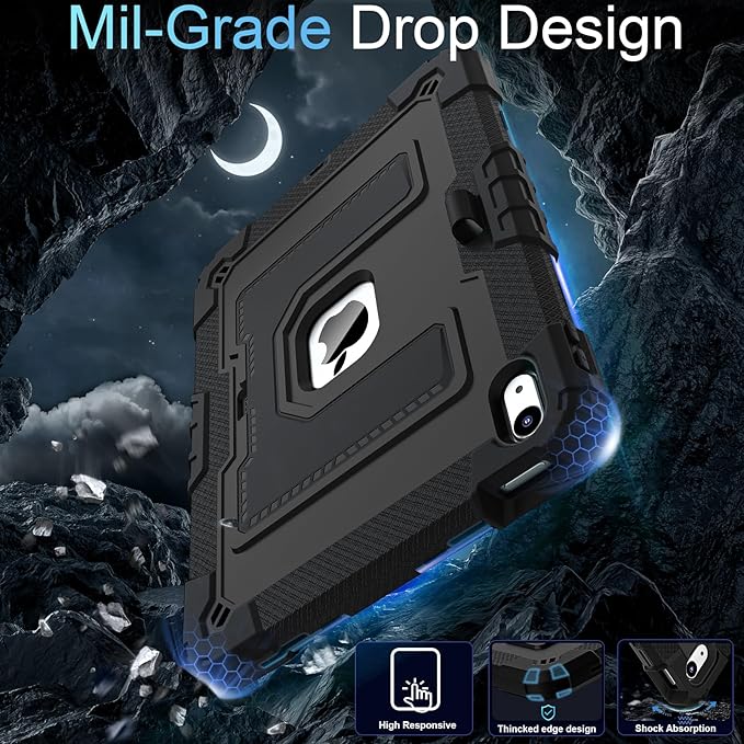 for iPad 11 Inch (A16) 11th /10th Generation 10.9 Inch iPad Case 10th Generation with Shoulder Strap,Heavy Duty Shockproof Cover for i Pad 11th/10th Gen,Black