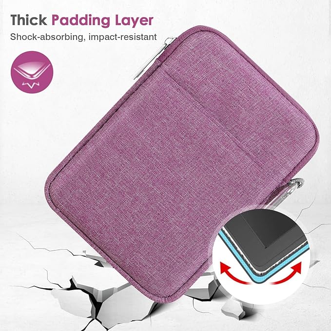 MoKo Padded Ereader Sleeve Case for 6-7 inch Ereader Tablet Bag Protective Cover Pouch with a Carabiner, Compatible with 7" Colorsoft Signature Edition 2024, Purple