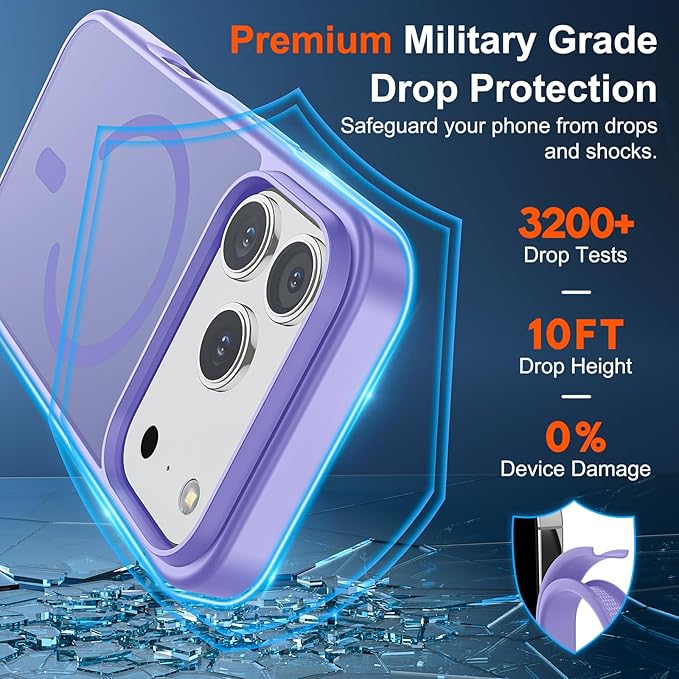 SUPFINE Magnetic for iPhone 17 Pro Max Case (Compatible with MagSafe)(Military Grade Drop Protection) Translucent Matte Shockproof with Anti-Fingerprint Phone Cover,Purple