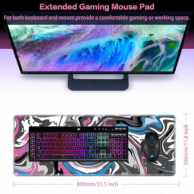 Canjoy Gaming Mouse Pad, Fluid Pattern Mouse Pad 31.5x11.8inch Large Extended Computer Mouse Mat Keyboard Full Desk Mousepad for Gaming, Office, Home