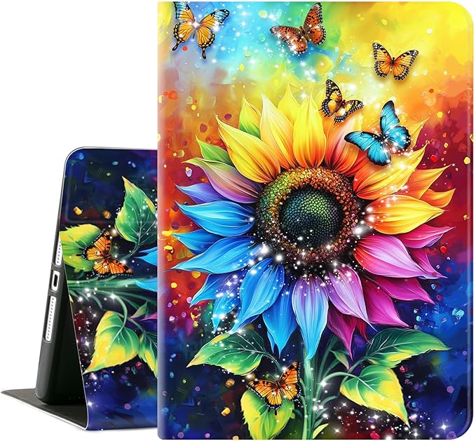 for iPad 9th Generation Case, iPad 8th Generation Case, iPad 7th Generation Case,ipad case 9TH generation 10.2 inch Shockproof Multi-Angle View Adjustable Stand Auto Wake/Sleep Oil Painting Sunflowers