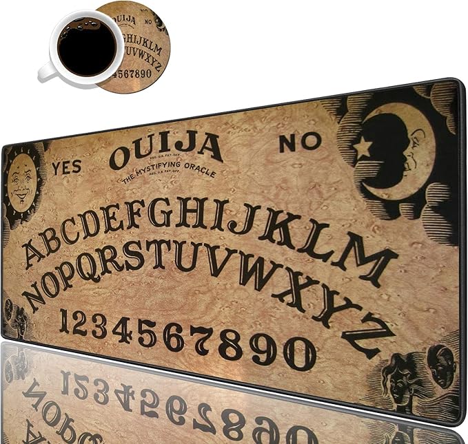 Desk Pad Mat Gaming Mouse Pads with Coasters Set, Stitched Edges Design Mouse Pad XXL Large Mouse Pad for Laptop Computers Retro Ouija Board Desk Writing Mat for Office & Home 31.5x 11.8