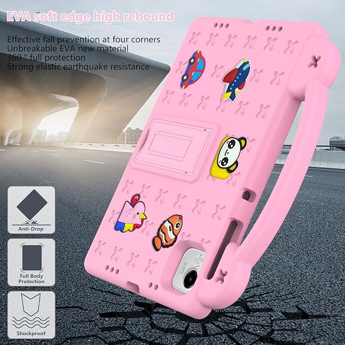 AKABEILA Compatible with Honor Pad X9a 2025 11.5 inch Tablet Case, Kids Friendly Universal Lightweight Shockproof Protective Case with Shoulder Strap & Stand Handle Pink