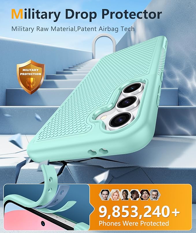 FNTCASE for Samsung Galaxy S24-FE Case: Dual Layer Protective Heavy Duty Cell Phone Cover | Shockproof Rugged with Non-Slip Textured | Military Grade Drop Protection Bumper Tough (Mint Green)
