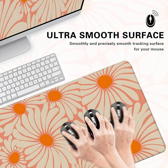 Desk Cover Mat, Extended Large Anime Mouse Pad, Computer Laptop Mat Desk Decor for Office Game Home 31.5 X 15.7 Inch (Orange Floral)