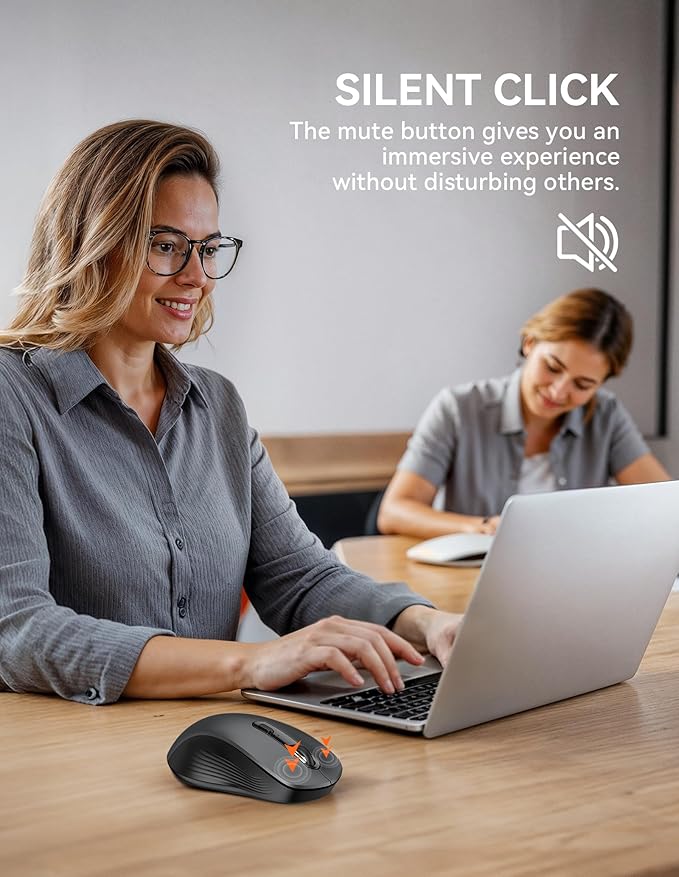 TECKNET Bluetooth Mouse, [ USB + BT1 + BT2 ] Wireless Mouse for Laptop, Silent Click, Ergonomic Design, 4800 DPI Computer Mice Wireless, Dual Mode for Laptop, Computer, iPad, MacBook