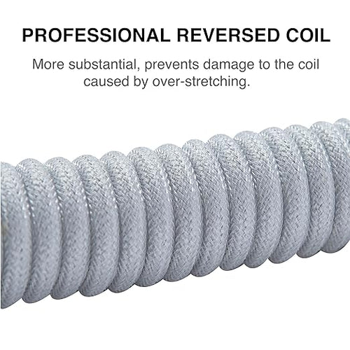 GUNMJO Pro Custom Premium Coiled USB C Cable for Gaming Keyboard, Double-Sleeved Mechanical Keyboard Cable with Detachable Metal Aviator, 1.5M USB-C to USB-A, Marble Gray Color
