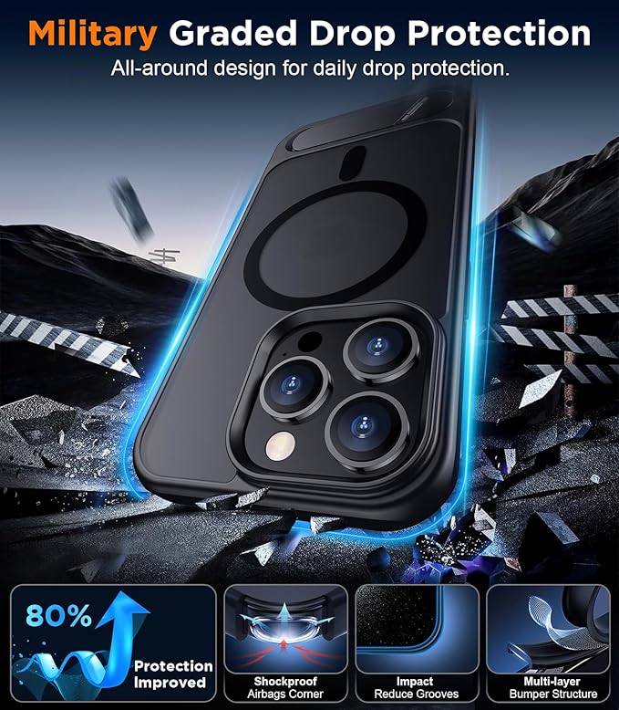 Magnetic Compatible with iPhone 15 Pro Max Case, [Built-in Invisible Kickstand][Compatible with MagSafe] [Military Grade Shockproof] Slim Translucent Matte Phone Case for iPhone 15 Pro Max 6.7"