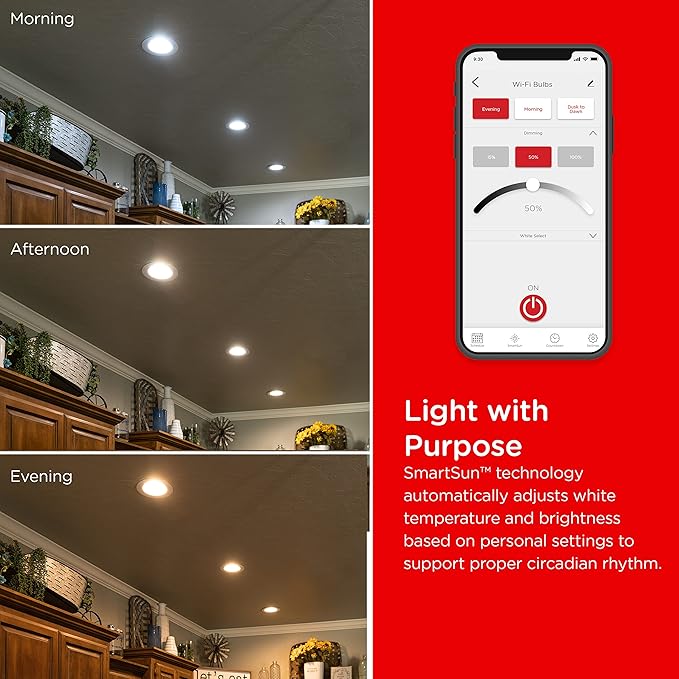 UltraPro Wi-Fi LED Smart Light Bulb, BR30, 65W Equivalent, RGB, Color Changing, White Select Tunable 2700K - 6500K, Dimmable, 2.4GHz Router Required, Circadian Rhythm, Easy-to-Use App, 2 Pack, 51452