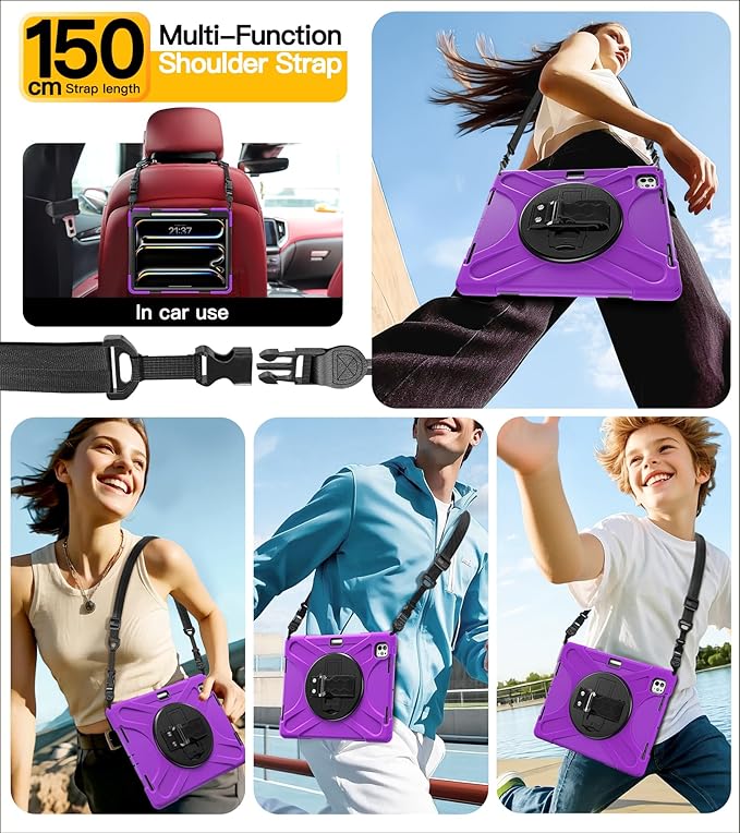 BRAECN for iPad Pro 13 inch Case M5 2025 & M4 2024 Heavy Duty Shockproof Protective with Pencil Holder Screen Protector 360°Rotating Stand Handle & Shoulder Strap Full Body Cover Kids Friendly