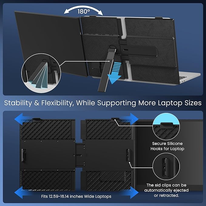 Laptop Screen Extender, Ultra-Thin 15.3" FHD 1200P 16:10 Portable Monitor for Laptop, Lightweight Dual Monitor Extender Plug & Play for 14.2"-17.3" Laptops, Compatible with Wins/Mac/Chrome/Linux