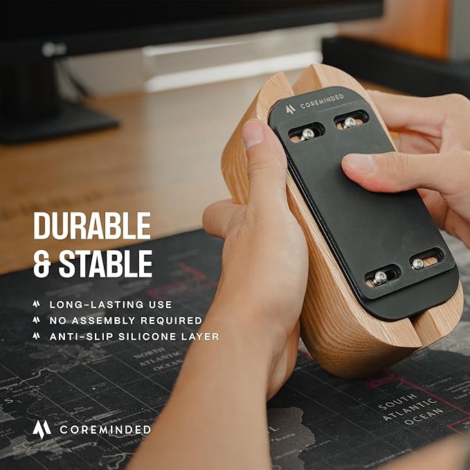 COREMINDED Adjustable Vertical Laptop Stand for Desk, Wooden Laptop Holder, MacBook Pro Stand, Wood Mac Air Dock (Solid Oak)