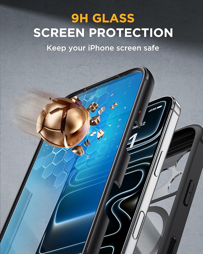 Miracase for iPhone 17 Pro Max Case 6.9" Full-Body Phone Case with Built-in Glass Screen Protector& Full Camera Protector, Camera Control [Magnetic with MagSafe] Drop Proof 17 ProMax Cover, Black