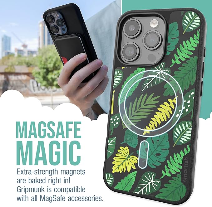 Smartish® iPhone 15 Pro Magnetic Case - Gripmunk Compatible with MagSafe [Lightweight + Protective] Slim/Thin Grip Cover with Microfiber Lining for Apple iPhone 15 Pro - Leaf Me Alone