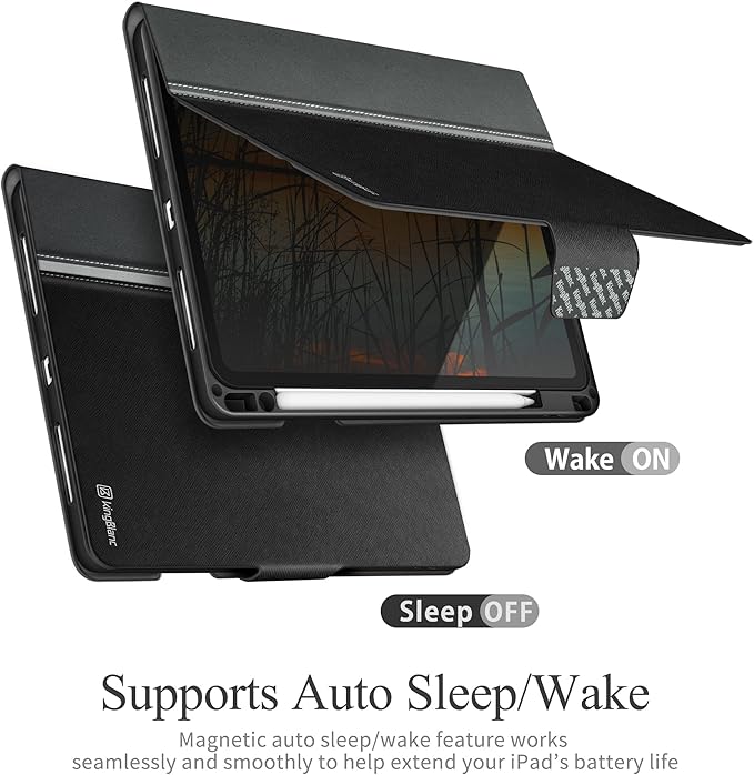 KingBlanc Case for iPad Pro 11 inch 4th/3rd/2nd/1st Generation (2022/2021/2020/2018) with Pencil Holder, PU Leather Protective Stand Folio, Auto Sleep/Wake, Multi-Angles for Viewing/Typing, Black