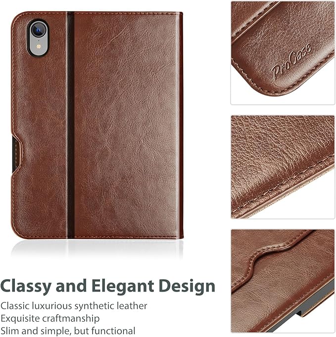 ProCase for iPad mini 7th (A17 Pro) 2024/iPad Mini 6th Generation 2021 8.3 Inch Case; Premium PU Leather Folio Business Stand Cover with Hand Strap; Pencil Holder; Front Pocket -Brown