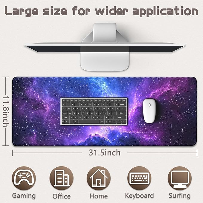 Mouse Pad Gaming - Desk Mat for Keyboard and Mouse - Galaxy Space Large Mouse Pad for Desk, Mousepad (31.5 x 11.8inch) with Non-Slip Base, Desks Pad Mat for Gaming, Office and Home