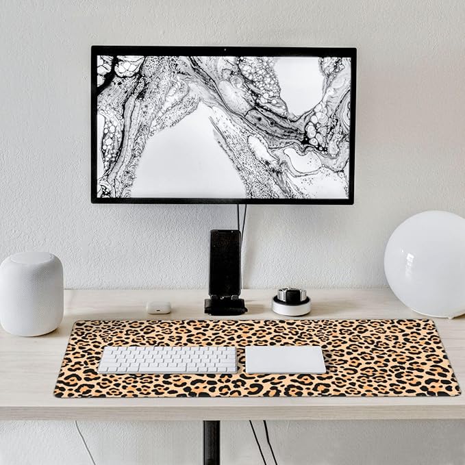 Leopard Animal Print Mouse Pads XXL Extended Mousepad with Stitched Edges Cheetah Non-Slip Rubber Base Computer Keyboard Pad Desk Mat for Home Office Desk Decor, 35.4" X 15.7"