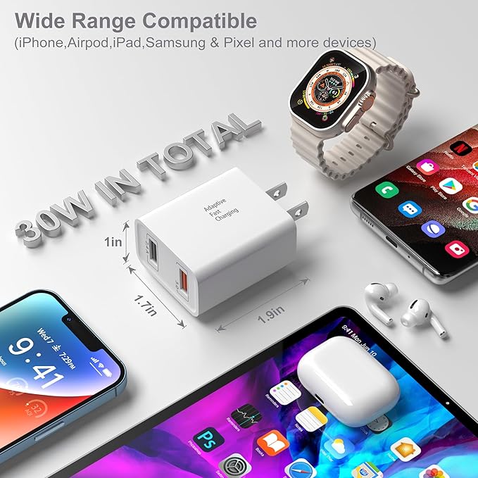 Double USB Wall Charger, Costyle 3 Pack 30W Dual Ports USB Fast Charger Block Quick Fast Charge 3.0 Power Adapter & 5V 2.4A Wall Plug for iPhone 12 11 XR X SE, Samsung S9 S10 S20, Tablet(White)