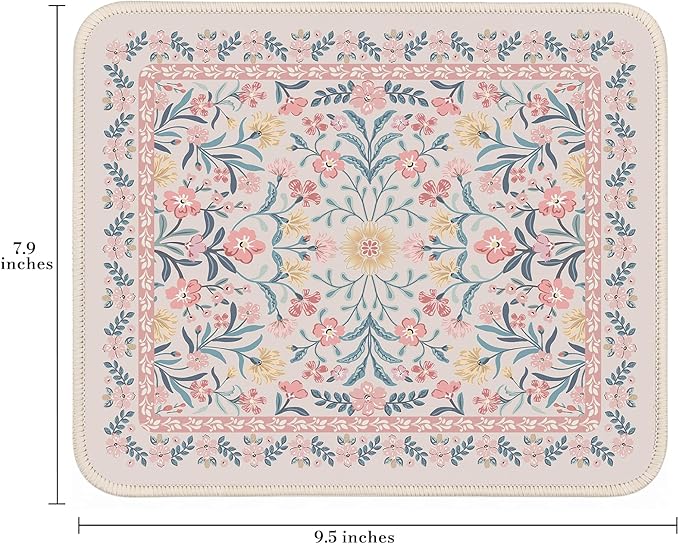 iCasso Aesthetic Small Floral Mouse Pad, Pink Mini Portable Travel Mousepad, Anti-Slip and Comfortable Cloth Mouse Mat 7.9"x9.5" with Stitched Edges for Computer, Laptop, Office, Home(Pink Floral)