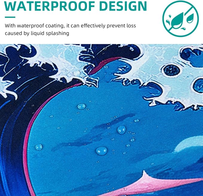 Hopipad Japanese Style Waves Large Gaming Mouse Pad for Desk, Desk Mat with Seamed Edges, Waterproof Desk Pad, Non-Slip Rubber Base, 31.5x11.8 Inch Keyboard Pad Computer Mat, Big XL Mousepad