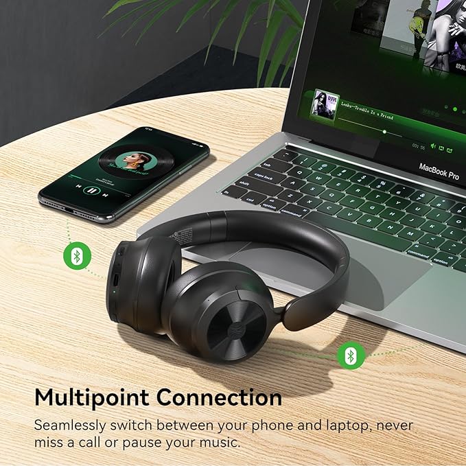 OneOdio Focus A1Pro Hybrid Active Noise Cancelling with Wireless On-Ear Headphones, 200G Ultra-Light, 70-Hour Battery with Speed Charge, Bluetooth 6.0, Clear Calls, Lightweight Portable