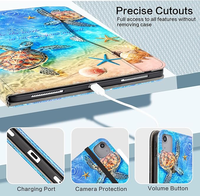 Lokigo Case for iPad Air 13 Inch M4/M3/M2 (2026/2025/2024), iPad Pro 12.9 Inch 6th/5th/4th/3rd Gen with Pencil Holder/Hand Strap/Pocket, Support Touch ID, Shockproof Soft Back Stand Cover, Sea Turtle