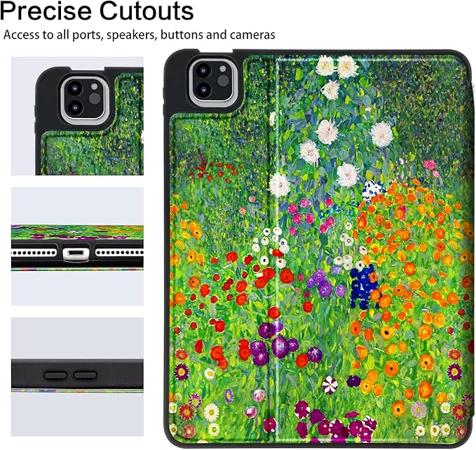 Vimorco for iPad Air 11 Inch Case M4 2026, for iPad Air 5th/4th Gen Cases 10.9-inch,for iPad Pro 11 Inch Case 4th/3rd/2nd/1st Generation,Pencil Holder/4 Viewing Stands/Typing Stand/Slim, Flower Garden