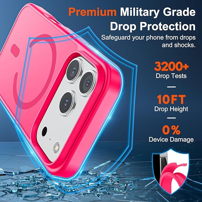 SUPFINE Magnetic for iPhone 17 Pro Max Case (Compatible with MagSafe)(Military Grade Drop Protection) Translucent Matte Shockproof with Anti-Fingerprint Phone Cover 2025,Hot Pink