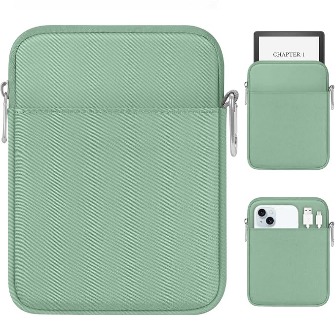 MoKo Padded Ereader Sleeve Case for 6-7 inch Tablet Bag, Compatible with 7" eReader Colorsoft Signature Edition 2024, 6" Kobo, 6" Nook, Dark Green
