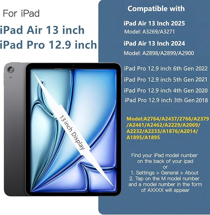 TSQQST Case for iPad Air 13 Inch M4 M3 M2 (2026-2024) with Screen Protector, Pencil Holder, Stand, Hand Strap, Military Grade Heavy Duty Rugged Case for iPad Pro 12.9 6th/5th/4th/3rd Gen, Black