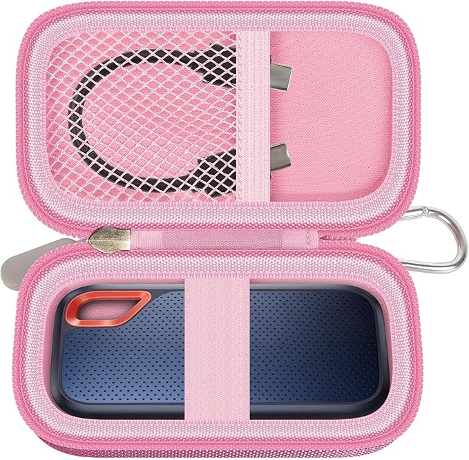 GWCASE Hard Case for SanDisk Extreme Portable SSD 1TB 2TB 4TB 8TB 500GB, External for Solid State Drive Travel Carrying Holder with Mesh Pocket for USB Cables & SD Cards (Bag Only)-Pink