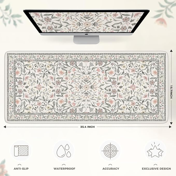 iLeadon Large Desk Mat Grey, Thick Keyboard and Mouse Pad with Non-Slip Base, Keyboard Mats for Desk, Full Coverage Computer Mat 35.4"x15.7" for Office & Gaming Setup (Grey)