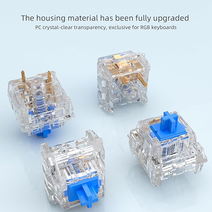 Zhouwang 10PCS Crystal Blue Clicky Mechanical Keyboard Switches,3-Pin Hot-Swappable Pre-Lubricated Switches,Crisp Click Sound,for Gaming Keyboards & 3D Print Accessories