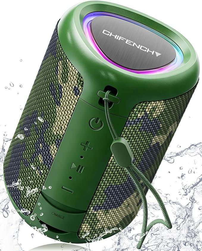 Portable Bluetooth Speaker Beach Essentials: Powerful Crystal Clear Sound/Dynamic Light/IPX5 Waterproof/All Day Playtime/Wireless BT 5.3/TWS Paring, Dad Gifts, Outdoor|Travel|Camping|Pool Accessories