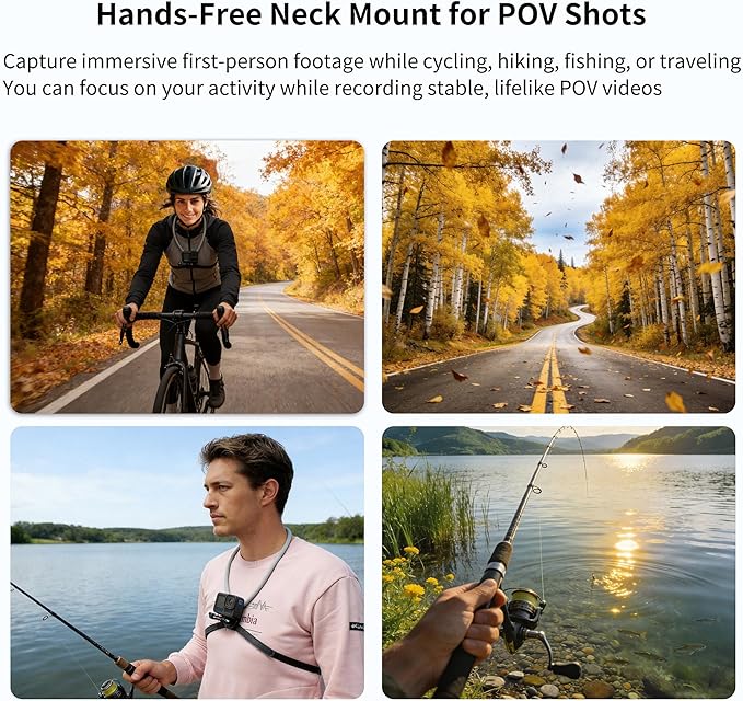 SOONSUN Flexible POV Neck Mount with Chest Strap, Hands-Free Bendable Camera Mount for GoPro Hero 13/12/11/10/9/8/7/6/5/4/MAX, DJI Osmo Action 6/5/4, Insta360, Cycling & Travel Vlog Shooting