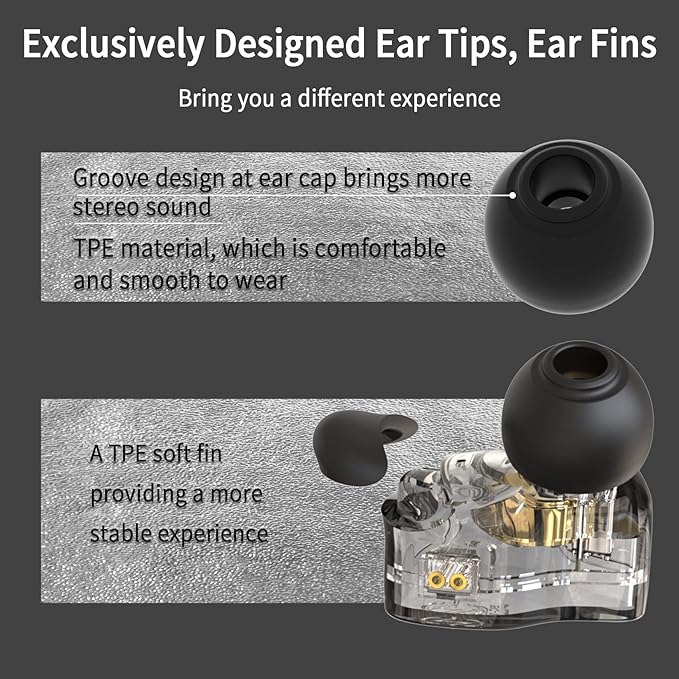 CCZ Melody USB C Headphones Wired Type-C in Ear Monitor, Professional USB C Wired Earbuds Gaming Earphones with 1BA 1DD Patent Ear fins Ear tips for Singer Musician (Clear Black, USBC-Without Mic)