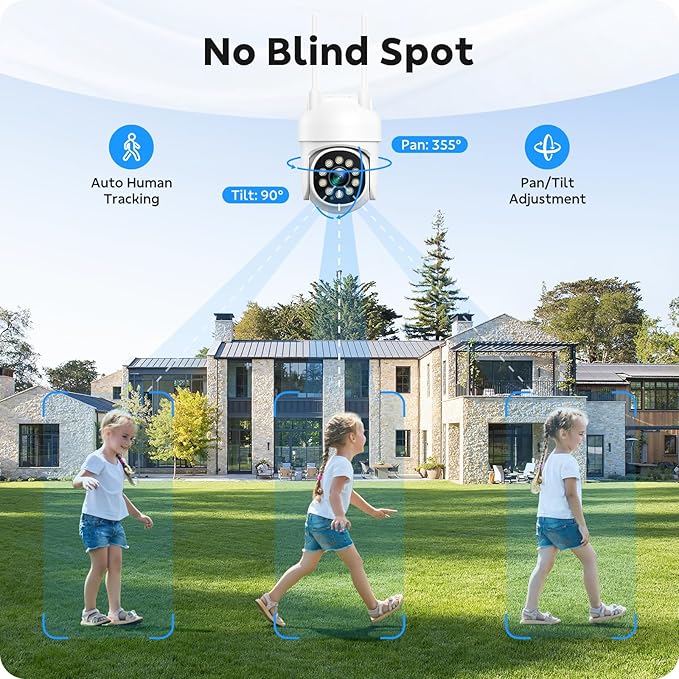 CAMCAMP Outdoor Security Camera Wireless Cameras for Home Security, 2K 360° View Pan/Tilt, Auto Human Tracking, 2.4G& 5G WiFi, Three Night Vision, Two-Way Talk, Indoor, IP66, Support SD Storage (1, W)