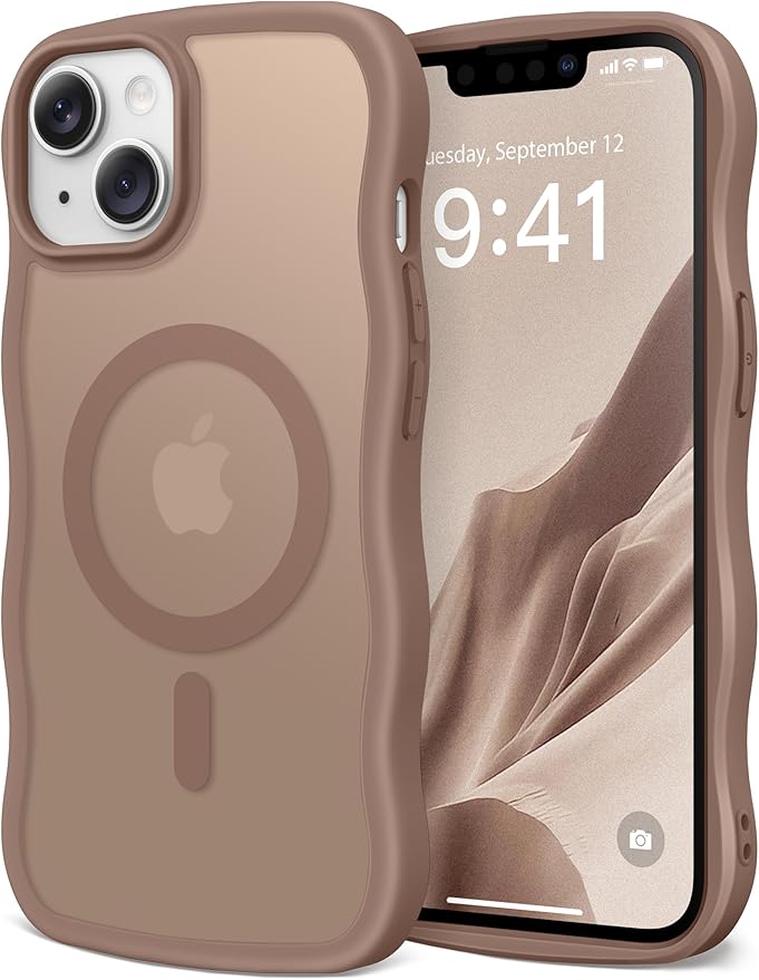 CAPRARO Cute for iPhone 13 Case & iPhone 14 Case, Compatible with MagSafe, [Curly Wave Edge] [Camera Protection] [14 FT Drop Protection] Magnetic for iPhone 13/14 6.1 Inch, Brown