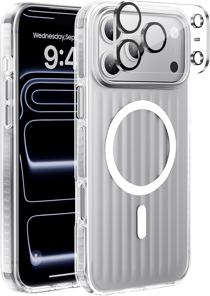 Strong Magnetic for iPhone 17 Pro Max case,1XLens Protector[10Ft Military-Grade Protection] Compatible with fit MagSafe Shockproof Slim Thin Cover case for iPhone 17 Pro Max 6.9 inch, Sliver Metal