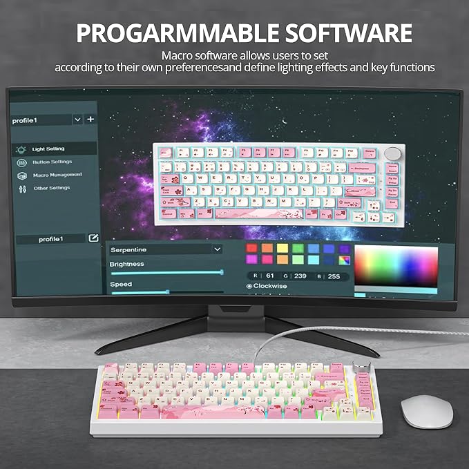 75% TKL Wired Mechanical Keyboard,RGB Backlit Gasket Mount 82 Key Hot Swappable Custom Linear Red Switch Gaming Keyboard with Volume Knob & PBT Keycaps (Pink)
