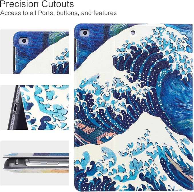 Vimorco Case for iPad 5th/6th Generation 9.7 Inch 2017/2018, for iPad Air 1/2 Case, Slim Shockproof PU Leather Adjustable Stand Cover for iPad 5/6 Gen, Sky Wave