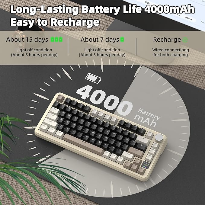 MAGIC-REFINER ATTACK SHARK X85PRO 75% Wireless Mechanical keyboard,TFT Smart Display&Knob,BT/2.4GHz/Wired Custom Gaming Keyboard,Gasket,Hot-Swap,RGB,with Pro Cable&5 Color PBT Keycaps,for PC/MAC,Cream