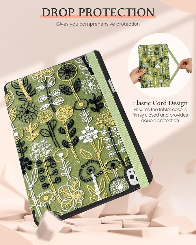 Uppuppy for iPad Air 13 Inch Case M3 2025/M2 2024, for iPad Pro 12.9 Case 6th/5th/4th/3rd Gen - Women Girls Cute Embroidered Folio Stand Cover with Pencil Holder & Card Slot Design Kawaii Girly Forest