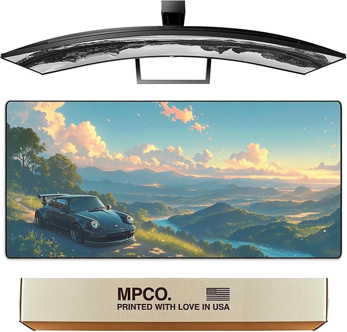 MPCO. Original Large Gaming Desk Mat – 36" x 17" Aeroglyde Manga Motors Porsche-Blue Full Desk Mouse Pad for Smooth Precision – Non-Slip, Washable Extra-Large PC Mouse Pad for Gaming Sessions