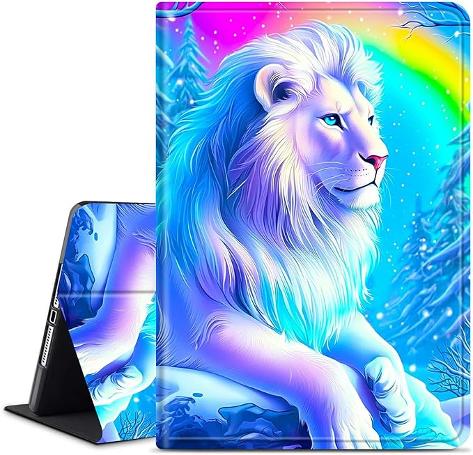for Amazon Kindle Fire 7 (9th/7th/5th Generation, 2019/2017/2015 Release) 7" Tablet Case, Slim Kickstand Stand Leather Smart Cover with Auto Wake/Sleep, White Lion