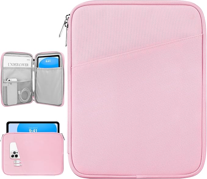 Dadanism 9-11" Tablet Sleeve Bag Carrying Case for iPad (A16) 11th Gen 11", iPad 10th Gen 10.9" Air 5/4, iPad Air M4/Pro 11", iPad 9/8/7th, Galaxy Tab A11+ Plus 11", Remarkable 2 10.3", Flowers Pink