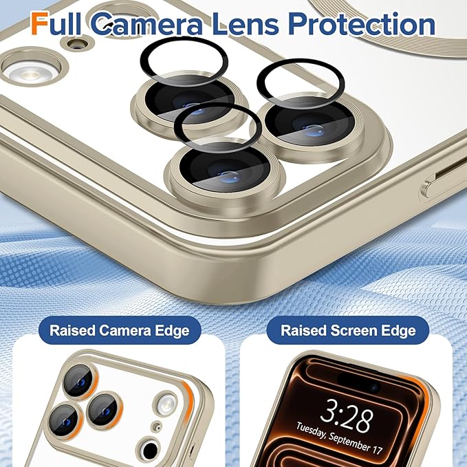 Hython Magnetic Clear for iPhone 17 Pro Case with Camera Lens Protector [Compatible with MagSafe] Luxury Plating Edge Slim Soft TPU Cover Protective Phone Case for iPhone 17 Pro 6.3", Matte Gray