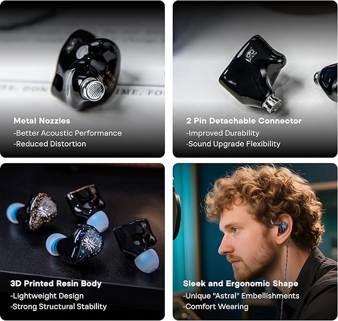 Linsoul Kiwi Ears Astral 1DD+6BA Hybrid in Ear Monitor, Wired Earbuds, HiFi Studio Recording &Mixing Earphone, Portable Gaming IEMs for Professional Music Engineers Audiophiles (Blue)