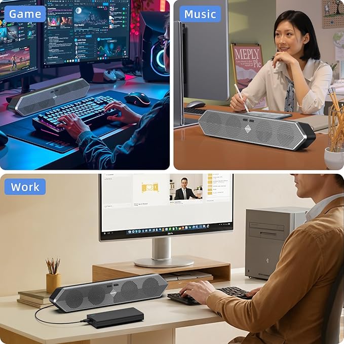 PC Speaker for Computer, Wired USB Powered Bluetooth Computer Speakers with Stereo Clear Sound, Gaming Speakers Sound Bar for Computer Desktop PC Laptop Monitor, Bluetooth & USB Input Black